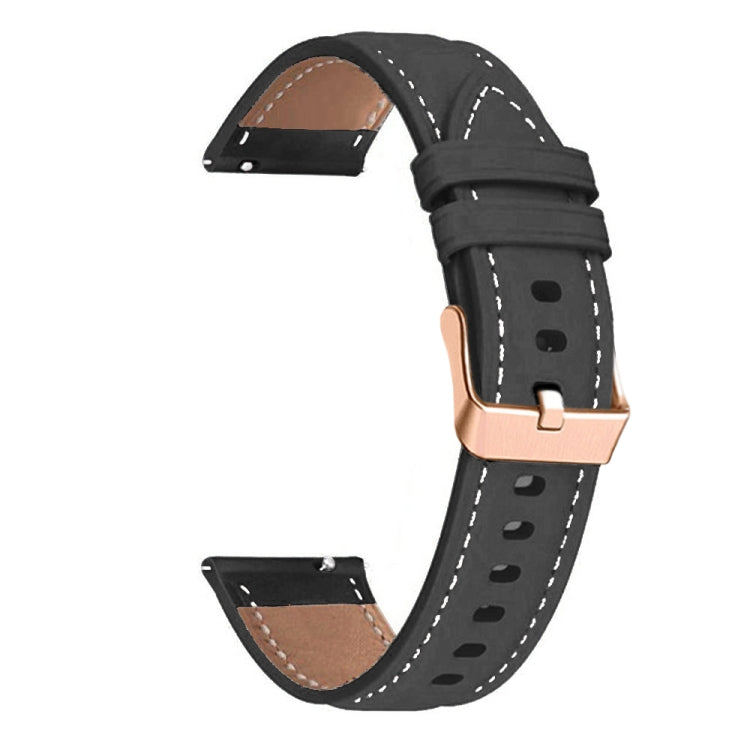 For Garmin Venu / SQ / SQ2 / Venu 2 Plus 20mm Rose Gold Buckle Genuine Leather Watch Band(Black) - Watch Bands by PMC TechLife | Online Shopping South Africa | PMC TechLife