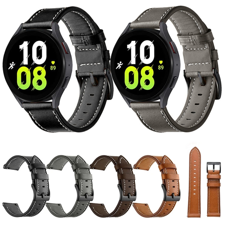 For Garmin Venu / SQ / SQ2 / Venu 2 Plus Stitching Black Buckle Genuine Leather Watch Band(Grey) - Watch Bands by PMC TechLife | Online Shopping South Africa | PMC TechLife