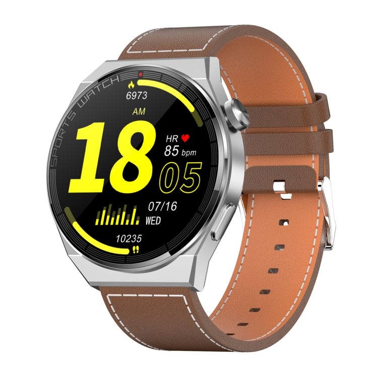 KT62 1.36 inch TFT Round Screen Smart Watch Supports Bluetooth Call/Blood Oxygen Monitoring, Strap:Leather Strap(Silver) - Smart Watches by PMC TechLife | Online Shopping South Africa | PMC TechLife