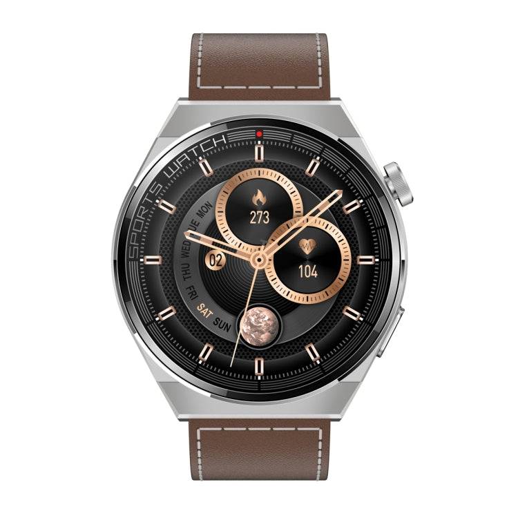 KT62 1.36 inch TFT Round Screen Smart Watch Supports Bluetooth Call/Blood Oxygen Monitoring, Strap:Leather Strap(Silver) - Smart Watches by PMC TechLife | Online Shopping South Africa | PMC TechLife