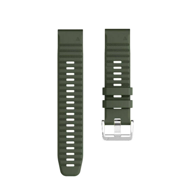 Compatible with Garmin Tactix 7 Pro / Fenix 7X / 6X Pro 26mm Screw Silver Steel Buckle Silicone Watch Band(Army Green) - free shipping - PMC TechLife - Order now!