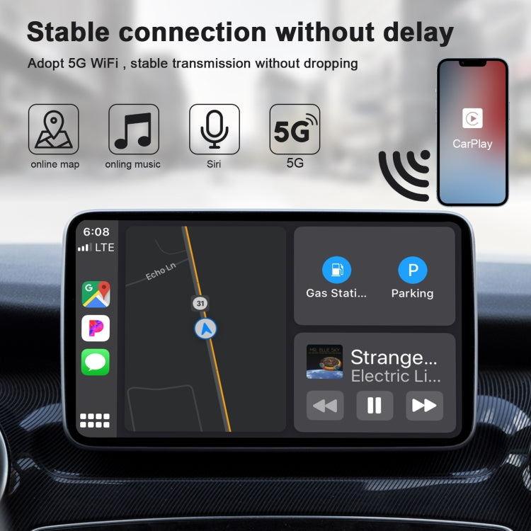 USB + USB-C / Type-C Wired to Wireless Carplay Adapter for iPhone(Black) - free shipping - PMC TechLife - Order now!