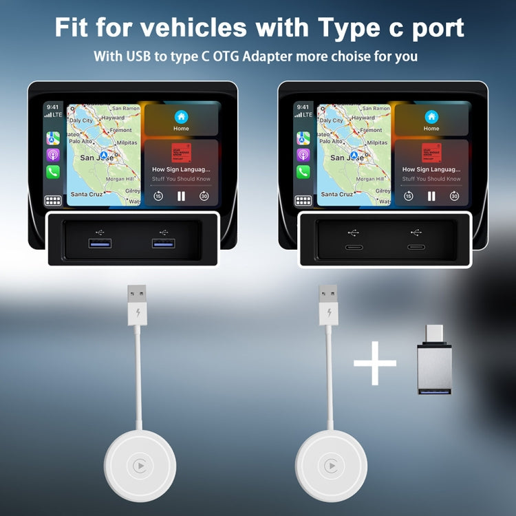 USB + USB-C / Type-C Wired to Wireless Carplay Adapter for iPhone(White) - free shipping - PMC TechLife - Order now!