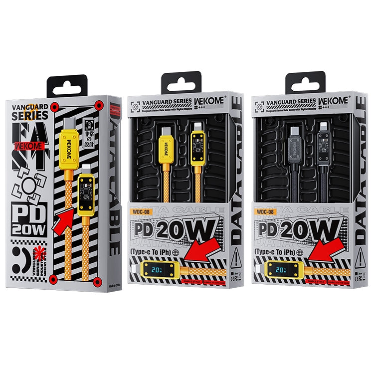 WK WDC-08 PD 20W USB-C/Type-C to 8 Pin Digital Display Data Cable, Length: 1m(Yellow) - free shipping - PMC TechLife - Order now!