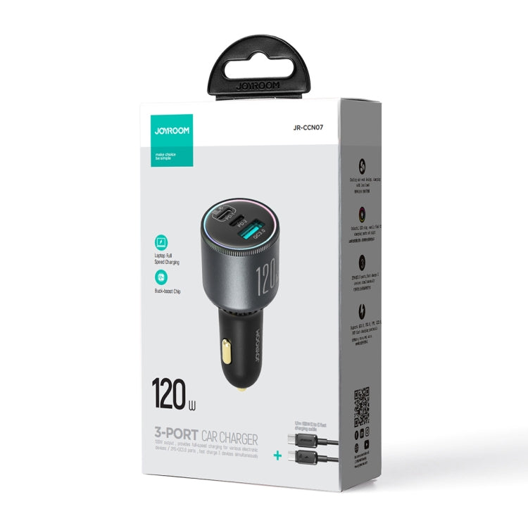 JOYROOM JR-CCN07 120W Dual PD+QC3.0 3-Port Car Charger(Dark Gray) - free shipping - PMC TechLife - Order now!