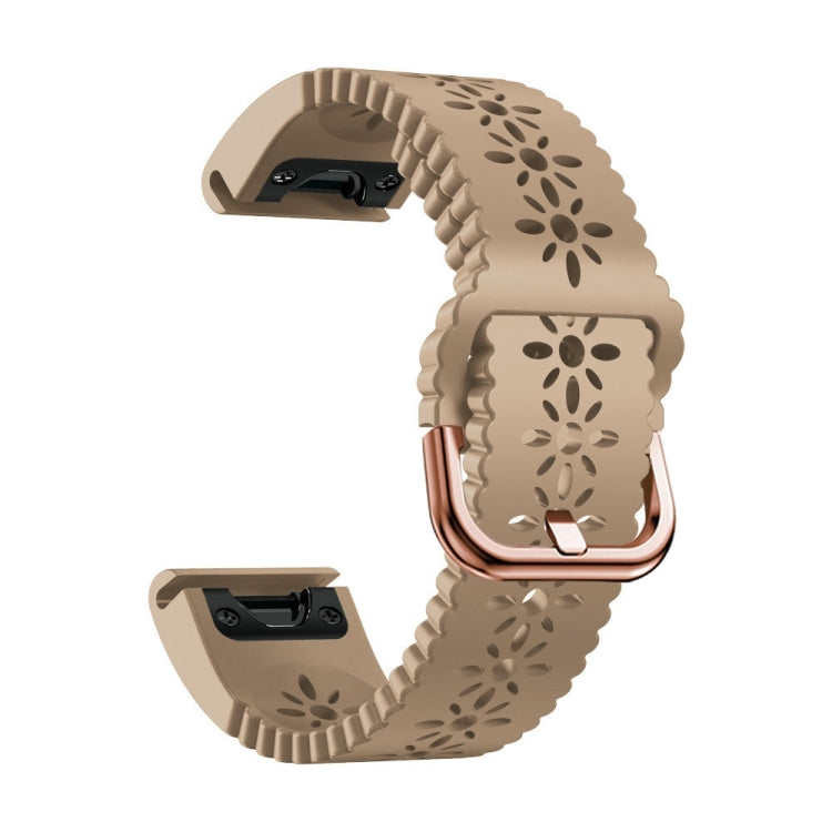 Compatible with Garmin Fenix 7S Pro 42mm Lady Lace Punch Silicone Watch Band(Khaki) - Watch Bands by PMC TechLife | Online Shopping South Africa | PMC TechLife | Buy Now Pay Later Mobicred