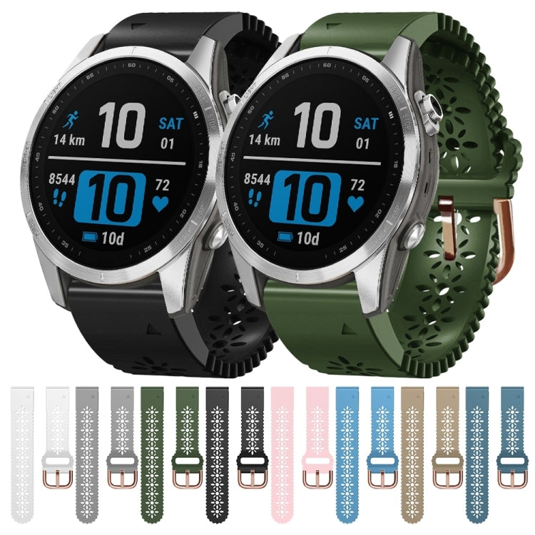 Compatible with Garmin Fenix 7S Pro 42mm Lady Lace Punch Silicone Watch Band(Khaki) - Watch Bands by PMC TechLife | Online Shopping South Africa | PMC TechLife | Buy Now Pay Later Mobicred