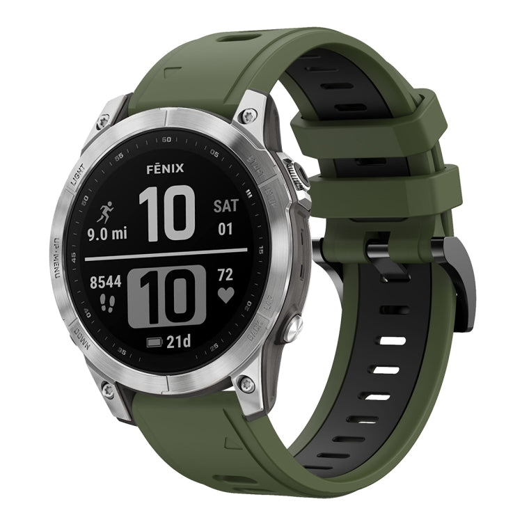 Compatible with Garmin Fenix 7 Pro 47mm Sports Two-Color Silicone Watch Band(Army Green+Black) - free shipping - PMC TechLife - Order now!