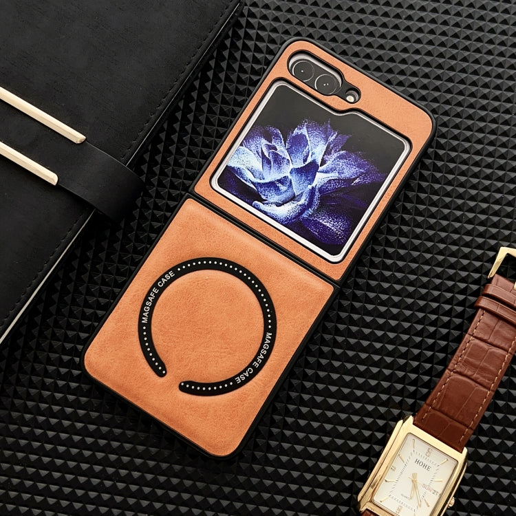 For Samsung Galaxy Z Flip5 Crazy Horse Texture Magnetic Magsafe PU Phone Case(Orange) - free shipping - PMC TechLife - Order now!