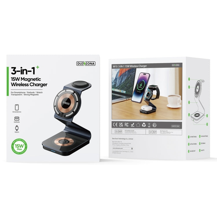 DUZZONA W15 15W 3 in 1 Transparent Magnetic Suction Wireless Charging Stand - free shipping - PMC TechLife - Order now!