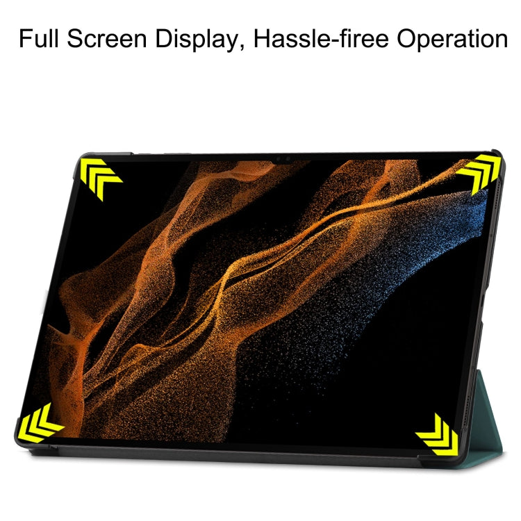 For Samsung Galaxy Tab S10 Ultra / S9 Ultra Custer Pure Color 3-Fold Holder Smart Leather Tablet Case(Dark Green) - free shipping - PMC TechLife - Order now!