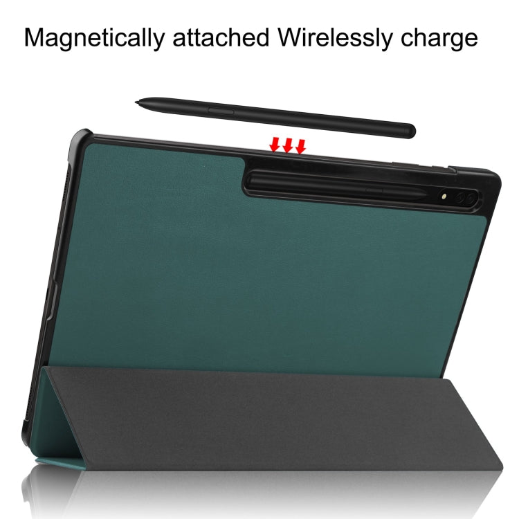 For Samsung Galaxy Tab S10 Ultra / S9 Ultra Custer Pure Color 3-Fold Holder Smart Leather Tablet Case(Dark Green) - free shipping - PMC TechLife - Order now!