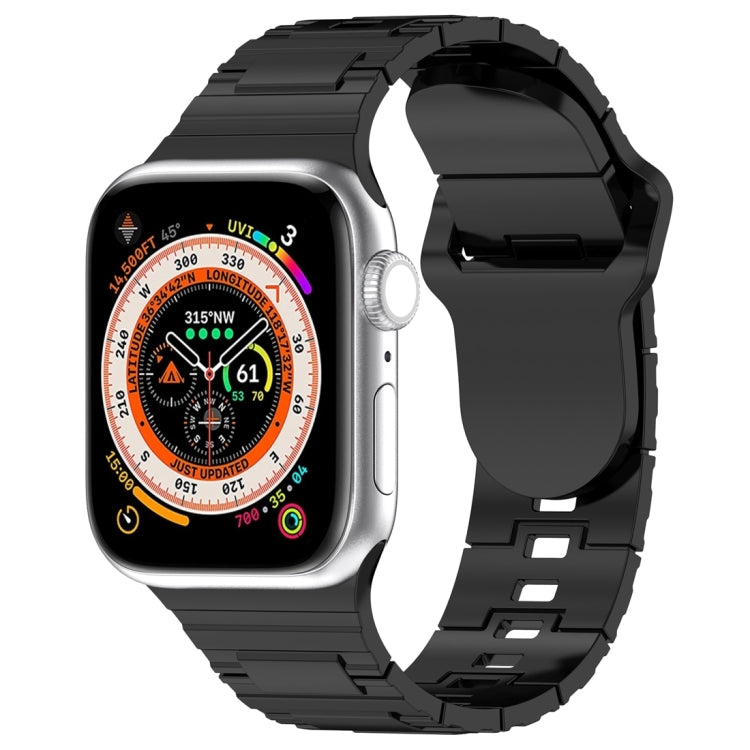 For Apple Watch 9 45mm Square Buckle Armor Style Silicone Watch Band(Plating Titanium Black) - Watch Bands by PMC TechLife | Online Shopping South Africa | PMC TechLife