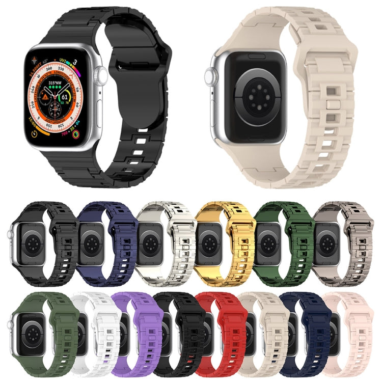For Apple Watch 9 45mm Square Buckle Armor Style Silicone Watch Band(Plating Gold) - Watch Bands by PMC TechLife | Online Shopping South Africa | PMC TechLife