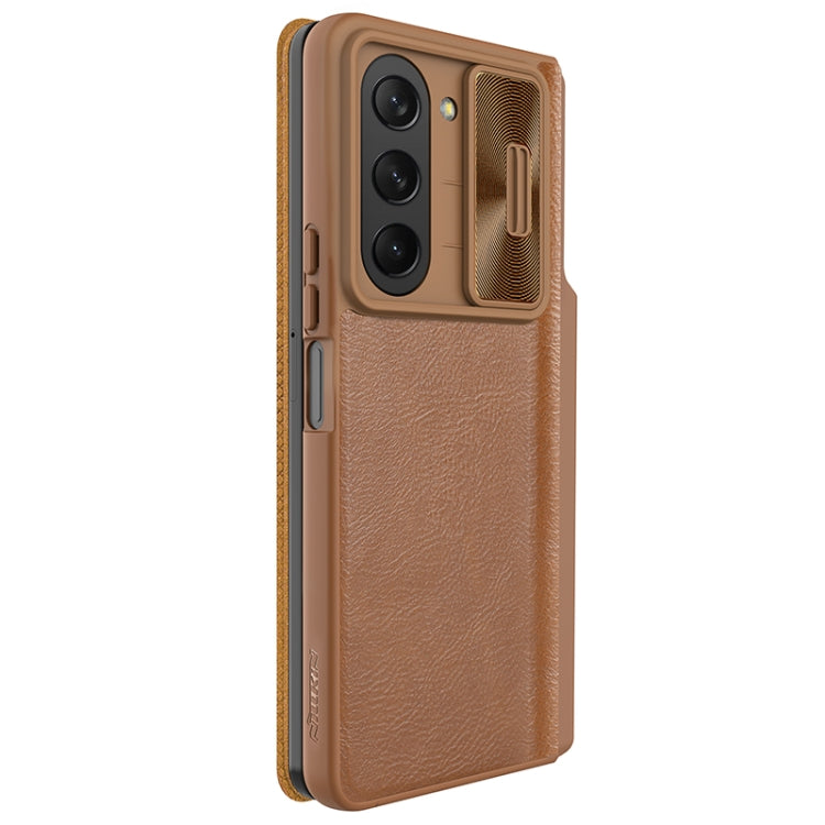 For Samsung Galaxy Z Fold5 NILLKIN QIN Series Pro Sliding Camera Cover Design Leather Phone Case(Brown) - free shipping - PMC TechLife - Order now!