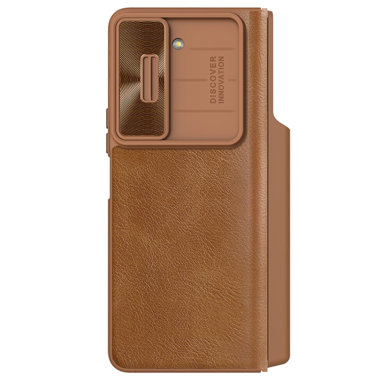 For Samsung Galaxy Z Fold5 NILLKIN QIN Series Pro Sliding Camera Cover Design Leather Phone Case(Brown) - free shipping - PMC TechLife - Order now!