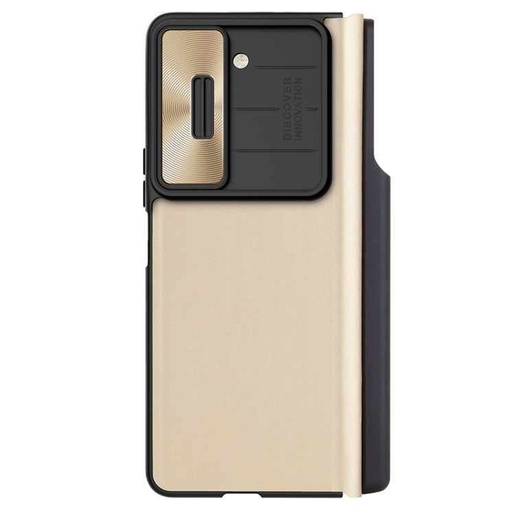 For Samsung Galaxy Z Fold5 NILLKIN QIN Series Pro Sliding Camera Cover Design Leather Phone Case(Gold) - free shipping - PMC TechLife - Order now!