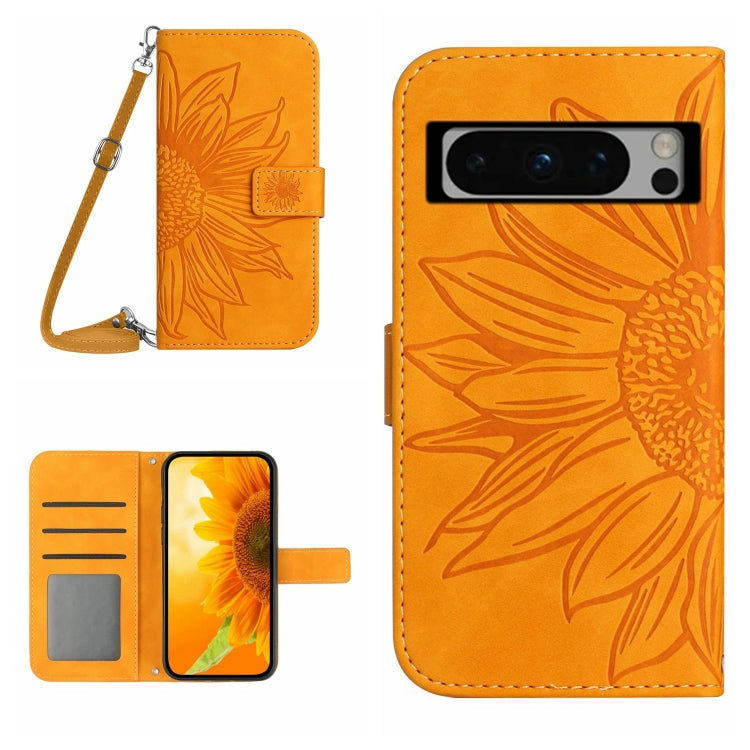For Google Pixel 8 Pro Skin Feel Sun Flower Embossed Flip Leather Phone Case with Lanyard(Yellow) - free shipping - PMC TechLife - Order now!