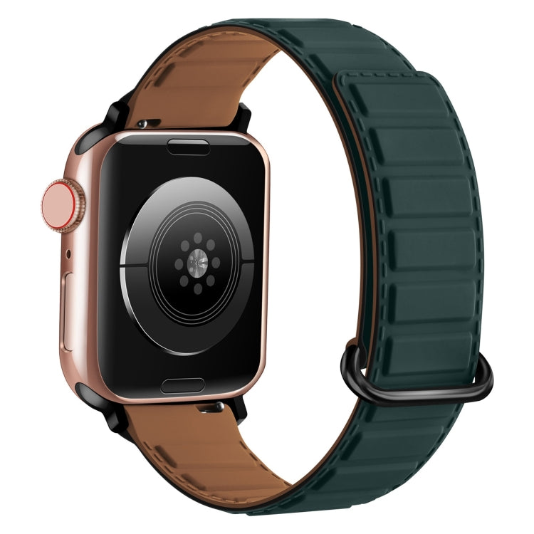 For Apple Watch 9 41mm Reverse Buckle Magnetic Silicone Watch Band(Black Buckle Green Brown) - Watch Bands by PMC TechLife | Online Shopping South Africa | PMC TechLife