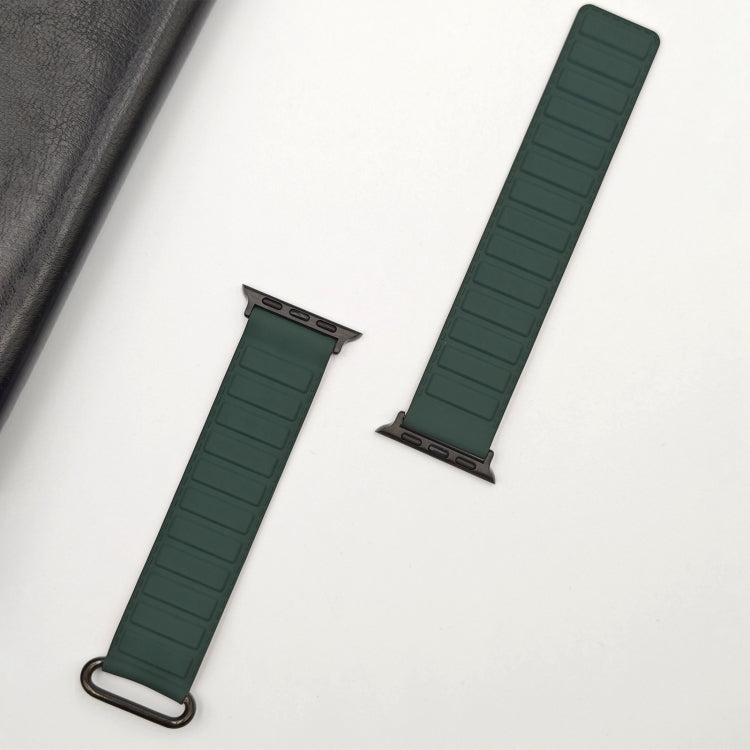 For Apple Watch 9 41mm Reverse Buckle Magnetic Silicone Watch Band(Black Buckle Green Brown) - Watch Bands by PMC TechLife | Online Shopping South Africa | PMC TechLife