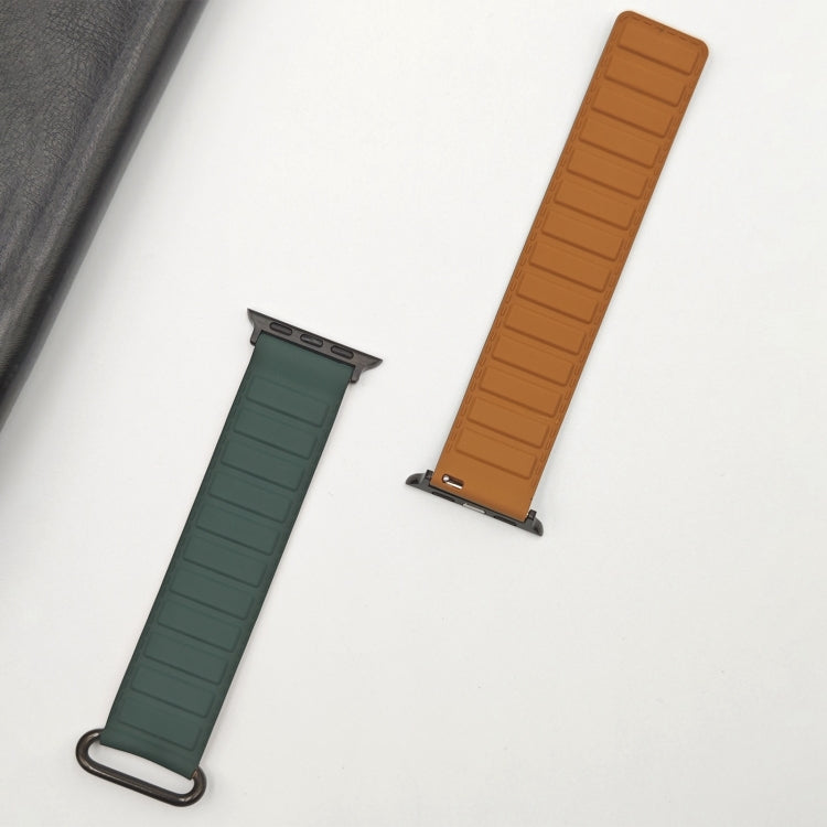 For Apple Watch 9 41mm Reverse Buckle Magnetic Silicone Watch Band(Black Buckle Green Brown) - Watch Bands by PMC TechLife | Online Shopping South Africa | PMC TechLife