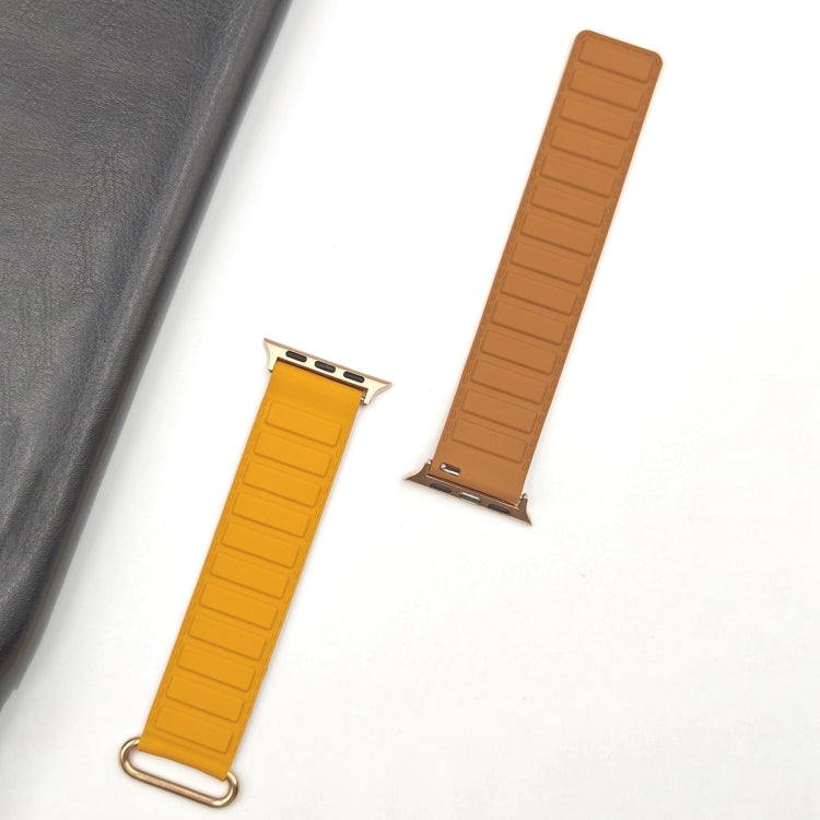 For Apple Watch 9 41mm Reverse Buckle Magnetic Silicone Watch Band(Rose Buckle Poppy Brown) - Watch Bands by PMC TechLife | Online Shopping South Africa | PMC TechLife