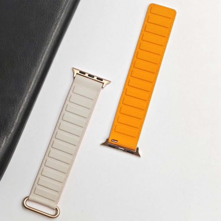 For Apple Watch SE 2023 44mm Reverse Buckle Magnetic Silicone Watch Band(Rose Buckle Starlight Orange) - Watch Bands by PMC TechLife | Online Shopping South Africa | PMC TechLife