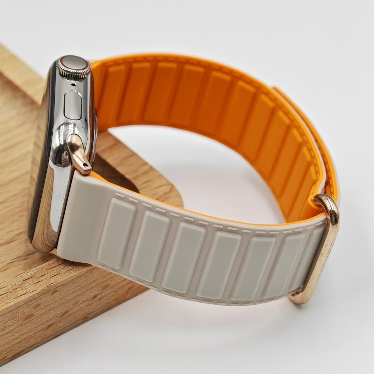 For Apple Watch SE 2023 44mm Reverse Buckle Magnetic Silicone Watch Band(Rose Buckle Starlight Orange) - Watch Bands by PMC TechLife | Online Shopping South Africa | PMC TechLife