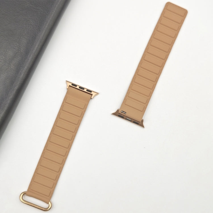 For Apple Watch SE 2023 44mm Reverse Buckle Magnetic Silicone Watch Band(Rose Buckle Milk Apricot) - Watch Bands by PMC TechLife | Online Shopping South Africa | PMC TechLife