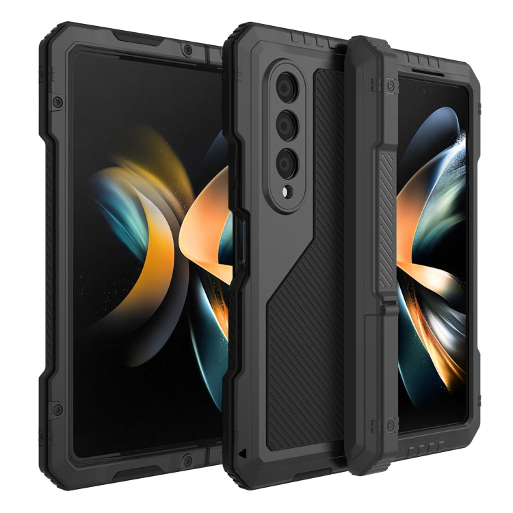 For Samsung Galaxy Z Fold4 LK Metal Shockproof Life Waterproof Dustproof Phone Case with Folding Holder(Black) - free shipping - PMC TechLife - Order now!