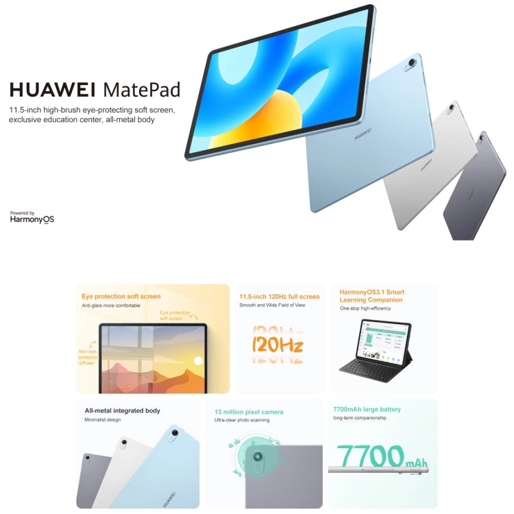 HUAWEI MatePad 11.5 inch 2023 WIFI, 8GB+128GB Diffuse Screen, HarmonyOS 3.1 Qualcomm Snapdragon 7 Gen 1 Octa Core, Not Support Google Play(Grey) - free shipping - PMC TechLife - Order now!