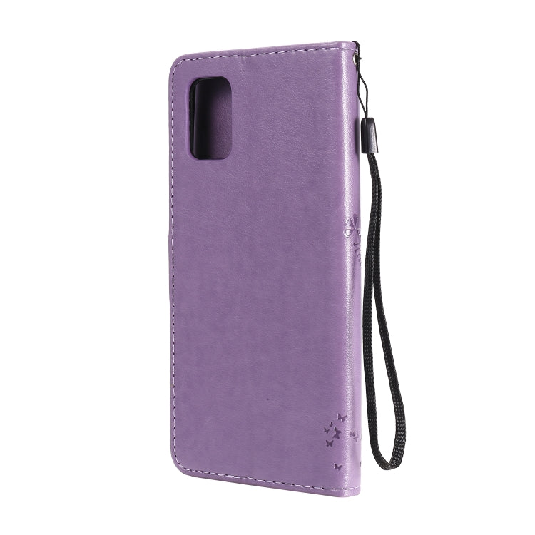 For Samsung Galaxy A31 Tree & Cat Embossed Pattern Horizontal Flip Leather Case with Holder & Card Slots & Wallet & Lanyard(Light Purple) - free shipping - PMC TechLife - Order now!