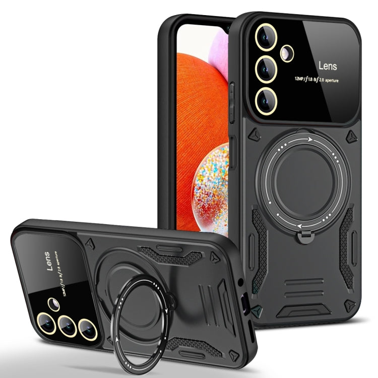 For Samsung Galaxy A14 5G Large Window MagSafe Holder Phone Case(Black) - Galaxy Phone Cases by PMC TechLife | Online Shopping South Africa | PMC TechLife | Buy Now Pay Later Mobicred