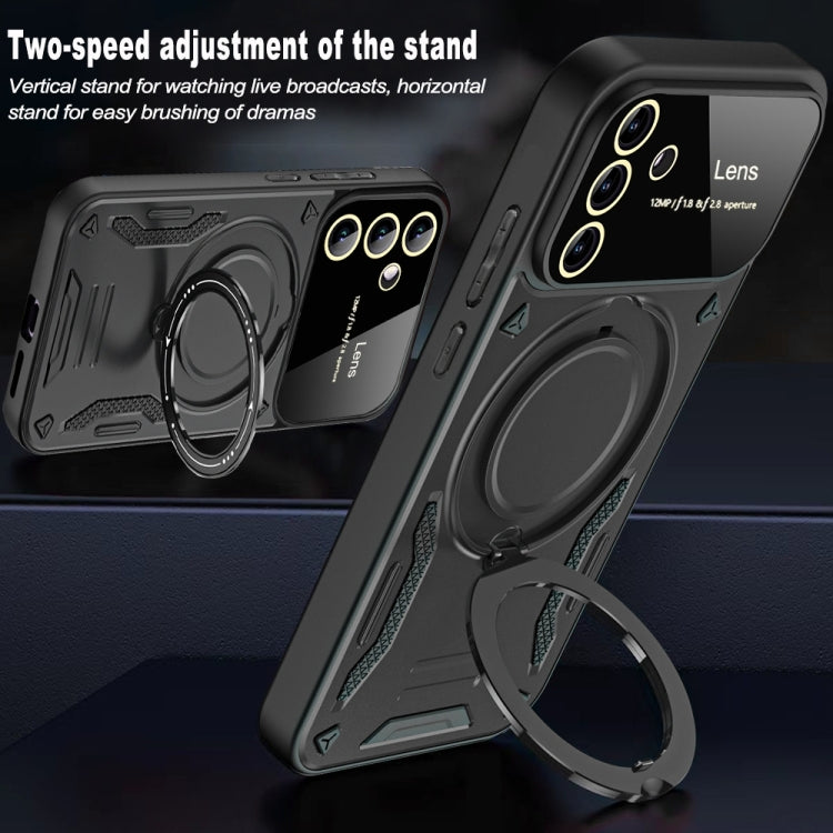 For Samsung Galaxy A34 5G Large Window MagSafe Holder Phone Case(Green) - Galaxy Phone Cases by PMC TechLife | Online Shopping South Africa | PMC TechLife