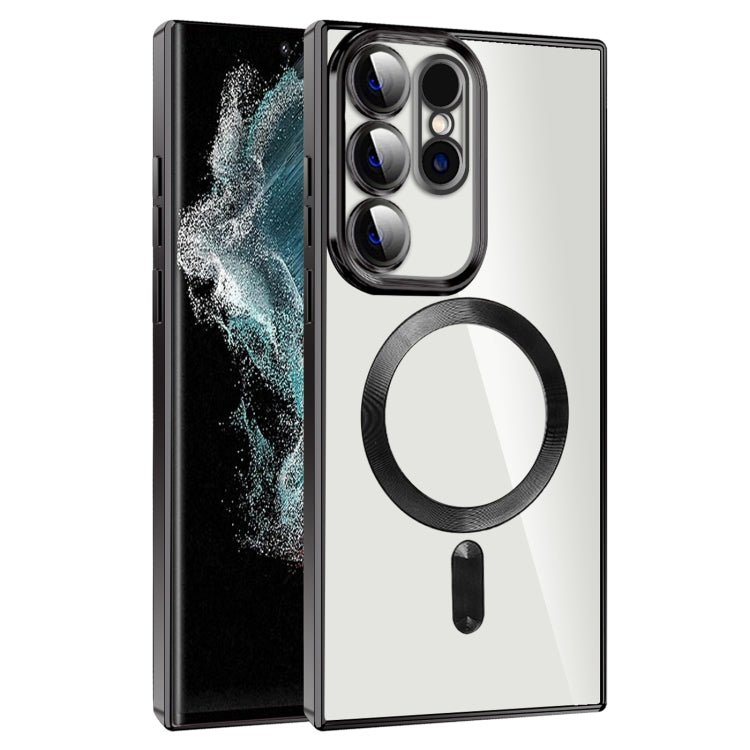 For Samsung Galaxy S22 Ultra 5G CD Texture Plating TPU MagSafe Phone Case with Lens Film(Black) - Galaxy S22 Ultra 5G Cases by PMC TechLife | Online Shopping South Africa | PMC TechLife