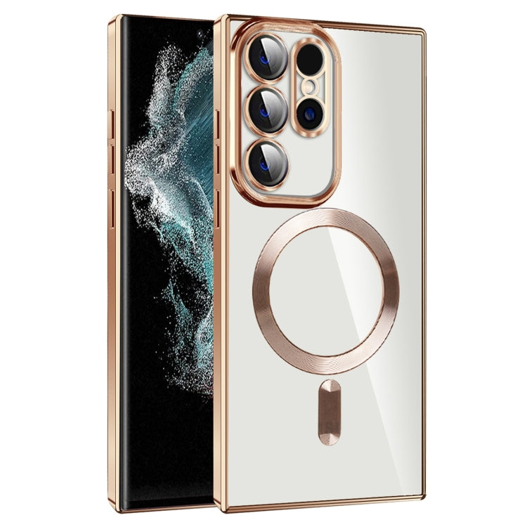For Samsung Galaxy S22 Ultra 5G CD Texture Plating TPU MagSafe Phone Case with Lens Film(Brown) - Galaxy S22 Ultra 5G Cases by PMC TechLife | Online Shopping South Africa | PMC TechLife
