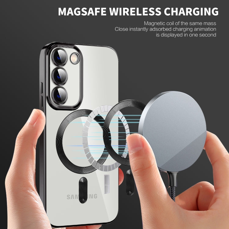 For Samsung Galaxy S21 FE 5G CD Texture Plating TPU MagSafe Phone Case with Lens Film(Black) - Galaxy Phone Cases by PMC TechLife | Online Shopping South Africa | PMC TechLife