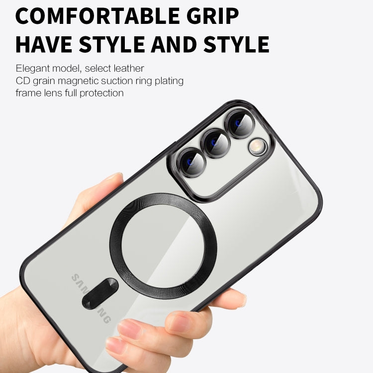 For Samsung Galaxy S21 FE 5G CD Texture Plating TPU MagSafe Phone Case with Lens Film(Dark Green) - Galaxy Phone Cases by PMC TechLife | Online Shopping South Africa | PMC TechLife