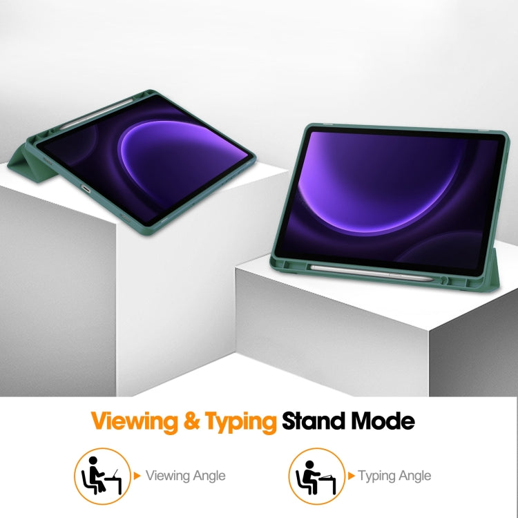 For Samsung Galaxy Tab S9 FE / S10 FE 3-Fold Pure Color TPU Smart Leather Tablet Case with Pen Slot(Dark Green) - free shipping - PMC TechLife - Order now!