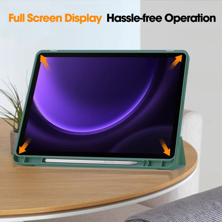 For Samsung Galaxy Tab S9 FE / S10 FE 3-Fold Pure Color TPU Smart Leather Tablet Case with Pen Slot(Dark Green) - free shipping - PMC TechLife - Order now!