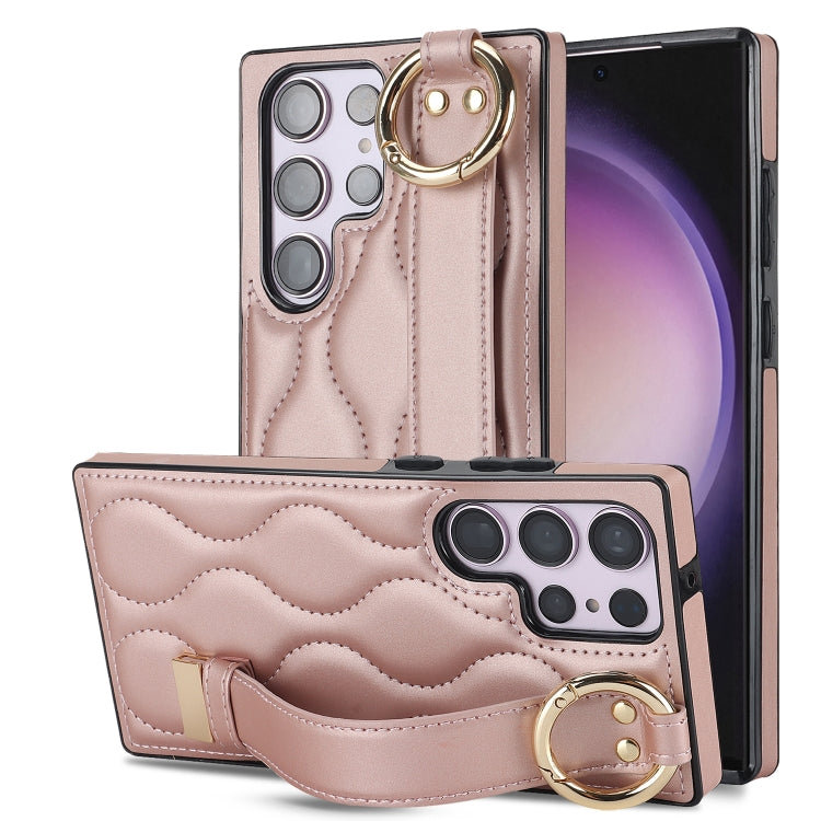For Samsung Galaxy S23 Ultra Non-slip Full Coverage Ring PU Phone Case with Wristband(Rose Gold) - free shipping - PMC TechLife - Order now!