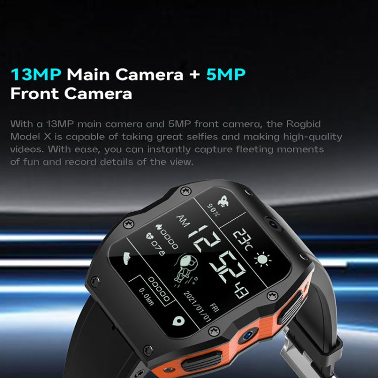 Model X 1.99 inch IP68 Waterproof Android 9.0 4G Dual Cameras Matte Smart Watch, Specification:2GB+16GB(Black) - Android Watch by PMC TechLife | Online Shopping South Africa | PMC TechLife | Buy Now Pay Later Mobicred