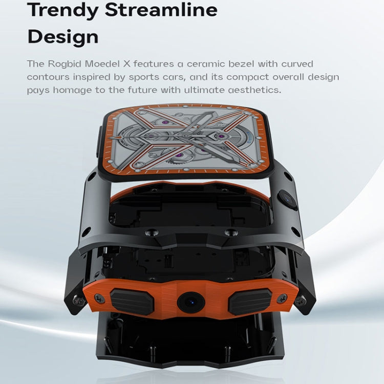 Model X 1.99 inch IP68 Waterproof Android 9.0 4G Dual Cameras Ceramics Smart Watch, Specification:4GB+128GB(Black Orange) - free shipping - PMC TechLife - Order now!