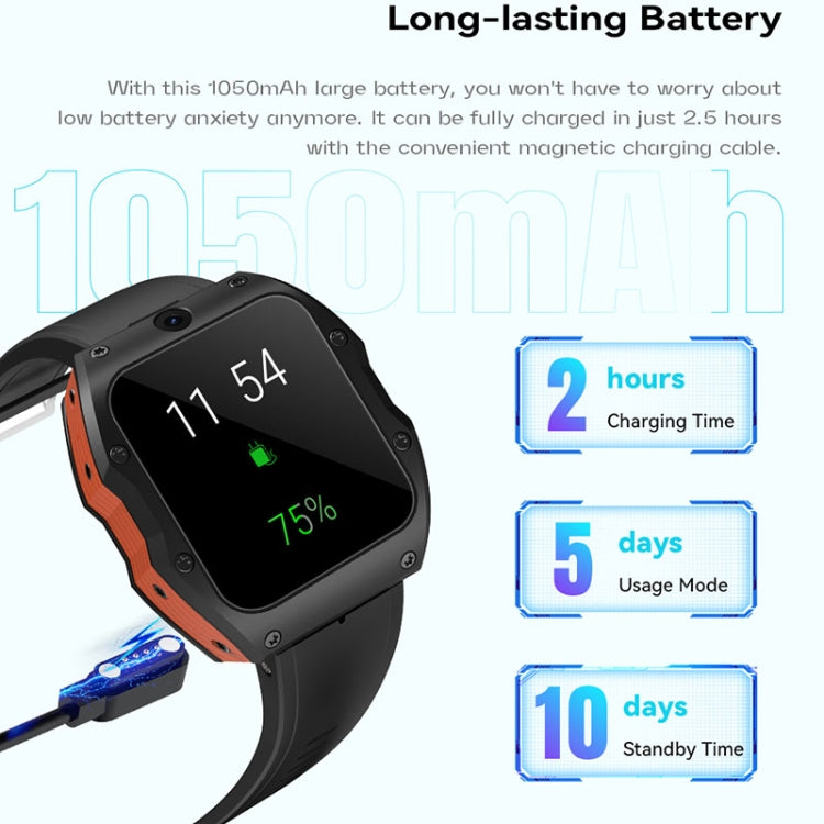 Model X 1.99 inch IP68 Waterproof Android 9.0 4G Dual Cameras Ceramics Smart Watch, Specification:4GB+128GB(Black Orange) - free shipping - PMC TechLife - Order now!