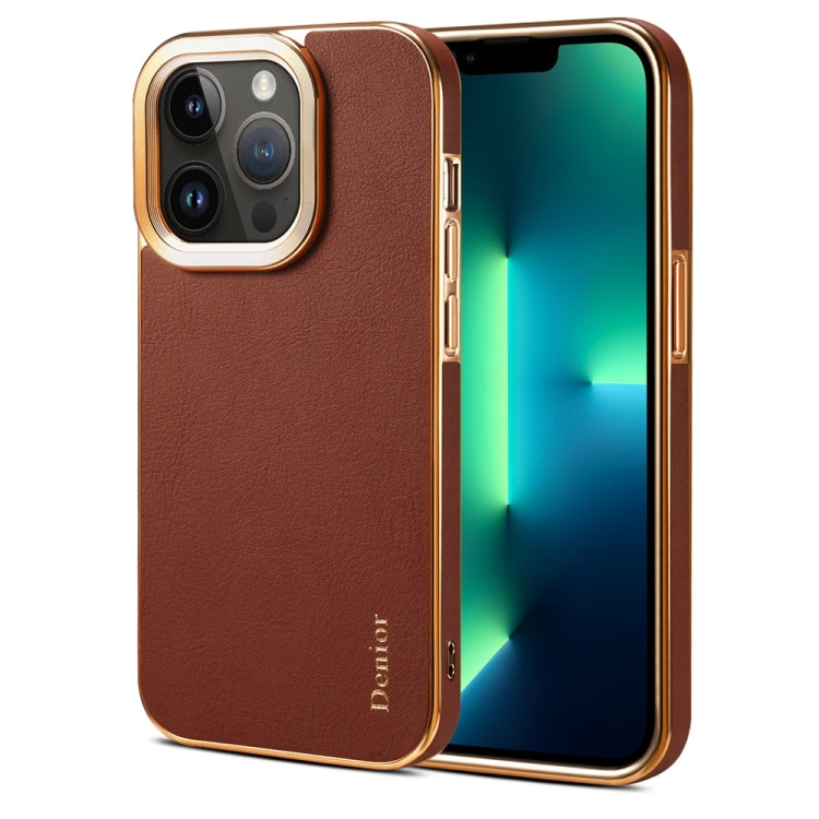 For iPhone 13 Pro Max Denior Cowhide Leather Plating Phone Case(Brown) - free shipping - PMC TechLife - Order now!