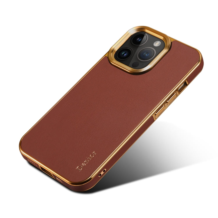 For iPhone 13 Pro Max Denior Cowhide Leather Plating Phone Case(Brown) - free shipping - PMC TechLife - Order now!