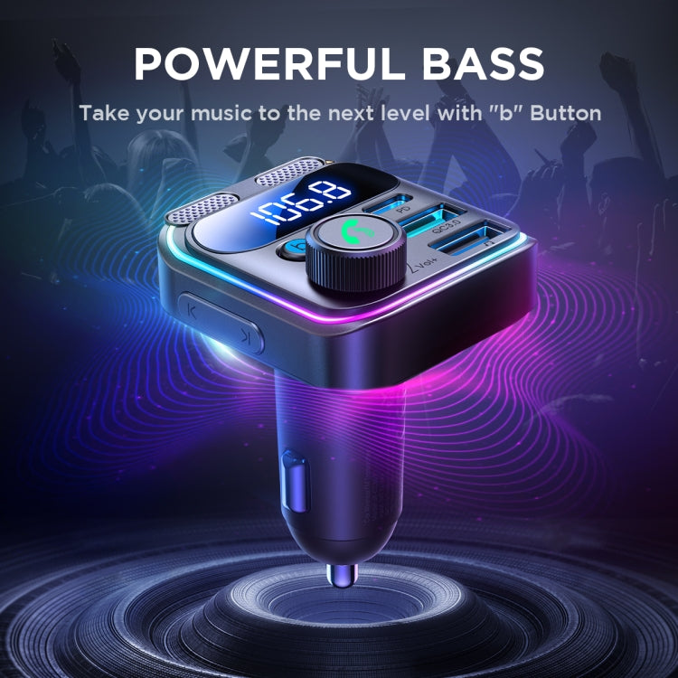 JOYROOM JR-CCB01 48W Dual-Mic Car Wireless FM Transmitter(Black) - Bluetooth Car Kits by JOYROOM | Online Shopping South Africa | PMC TechLife | Buy Now Pay Later Mobicred