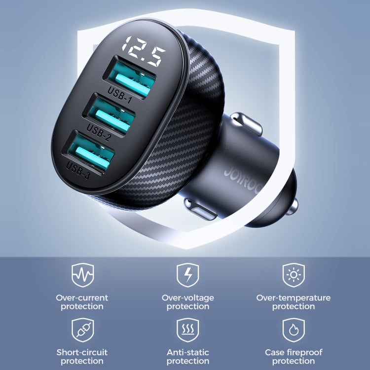 JOYROOM JR-CCD03 3.4A 3 x USB Ports Digital Display Car Charger(Black) - Car Charger by JOYROOM | Online Shopping South Africa | PMC TechLife | Buy Now Pay Later Mobicred