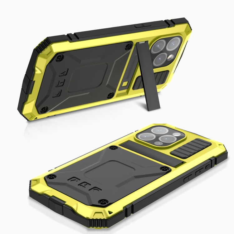 For iPhone 15 Pro Max R-JUST Shockproof Life Waterproof Dust-proof Metal + Silicone Phone Case with Holder(Yellow) - iPhone 15 Pro Max Cases by R-JUST | Online Shopping South Africa | PMC TechLife | Buy Now Pay Later Mobicred