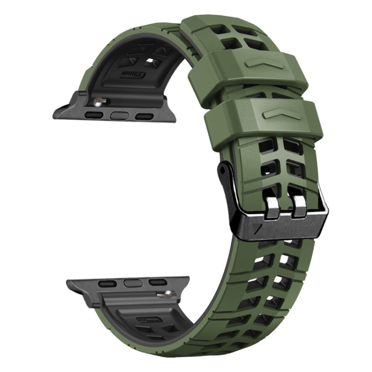 For Apple Watch Series 9 45mm Twill Dual-row Buckle Silicone Watch Band(Army Green Black) - Watch Bands by PMC TechLife | Online Shopping South Africa | PMC TechLife